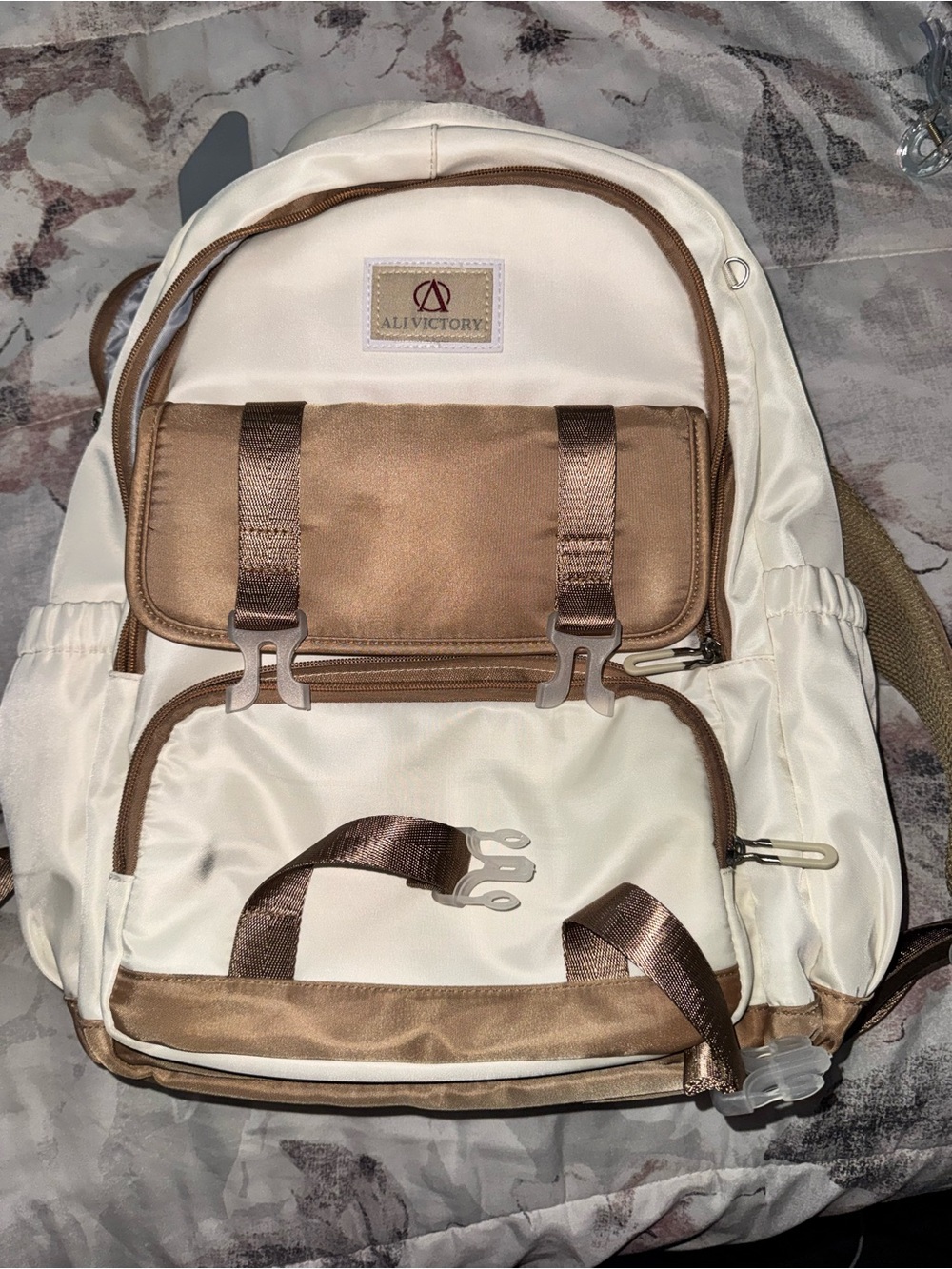 Alivictory Cream & Brown Men's Backpack with Front Utility Pocket